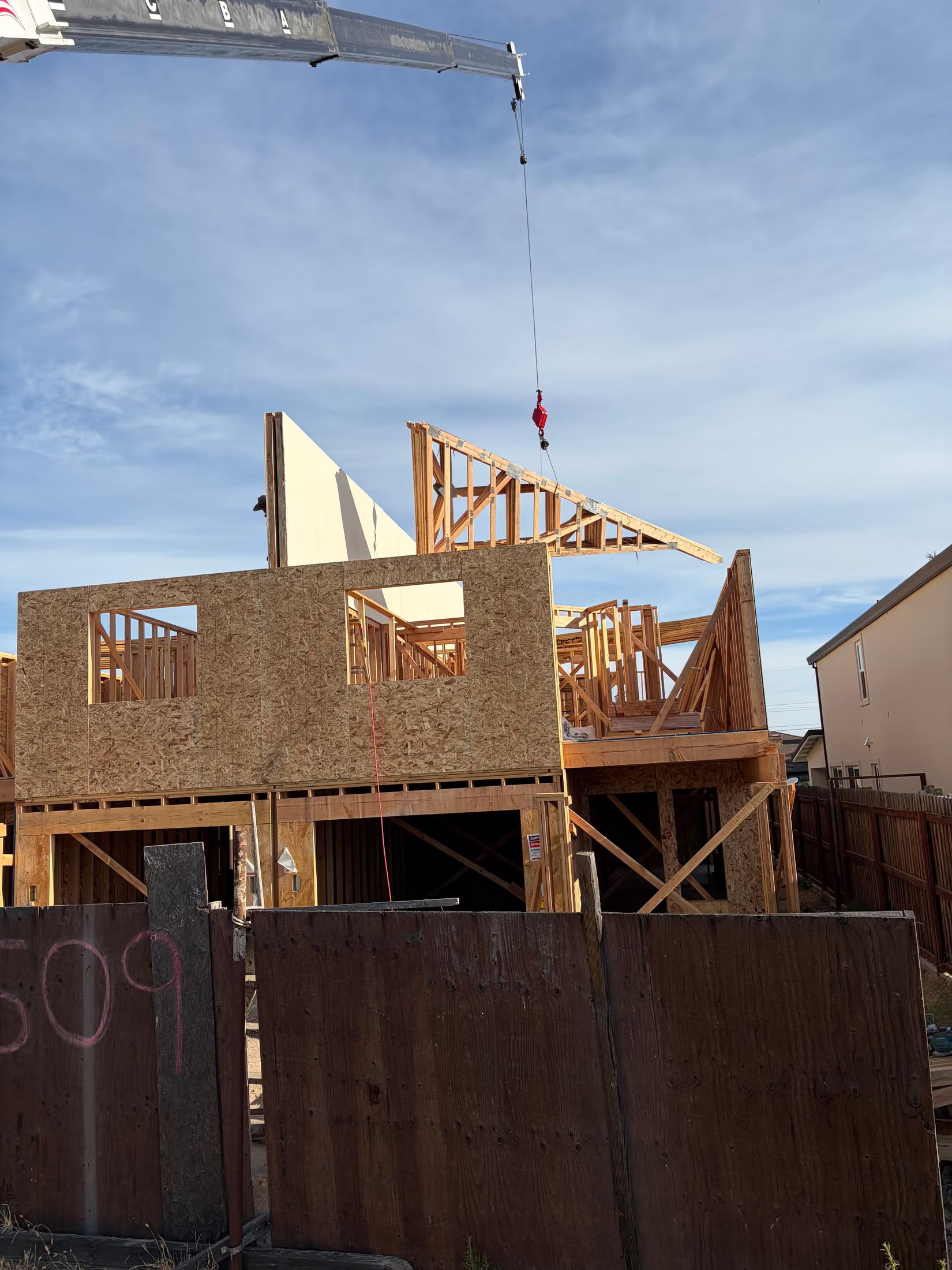 Gable truss flown onto the second floor