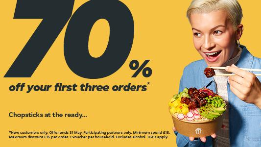 Order Food Near You In Glasgow and get 70%* off your first three orders in the app