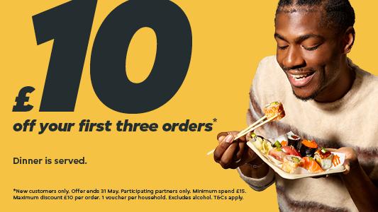 Order Food Near You In Portsmouth and get £10* off your first three orders in the app