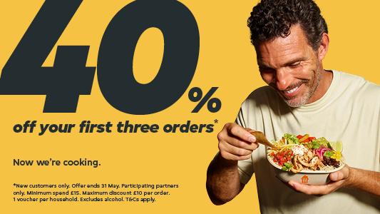 Order Food Near You In Birmingham and get 40%* off your first three orders in the app