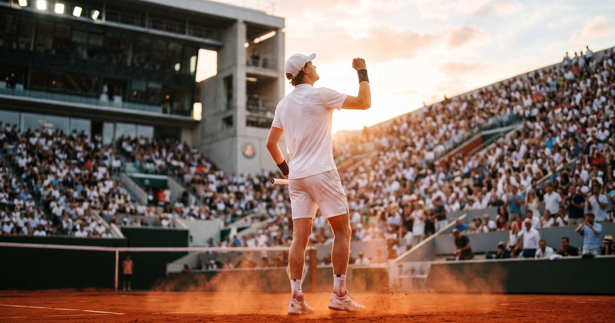 Alexander Zverev celebrates reaching the 2026 French Open final at Roland Garros after defeating Jakub Mensik in the semifinal