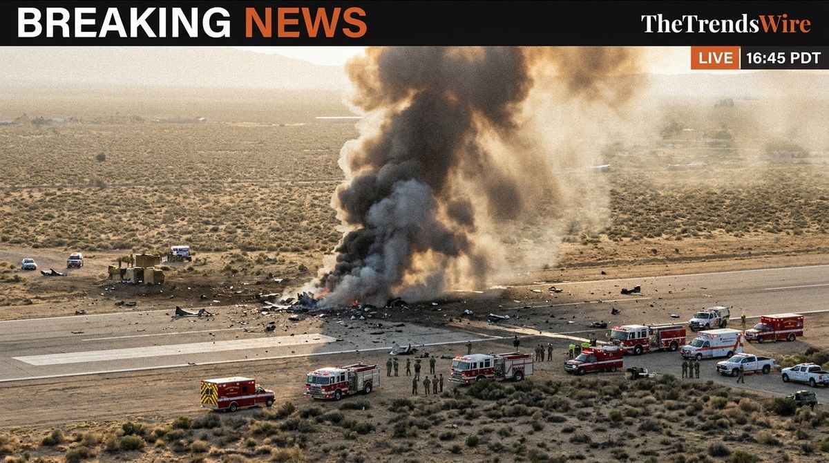 Smoke rises from Edwards Air Force Base after a B-52 Stratofortress crash kills eight on June 15, 2026.