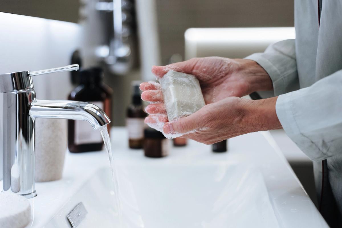 Antibacterial hand soap on a bathroom sink β a new study warns common household products may contribute to antibiotic-resistant superbugs.