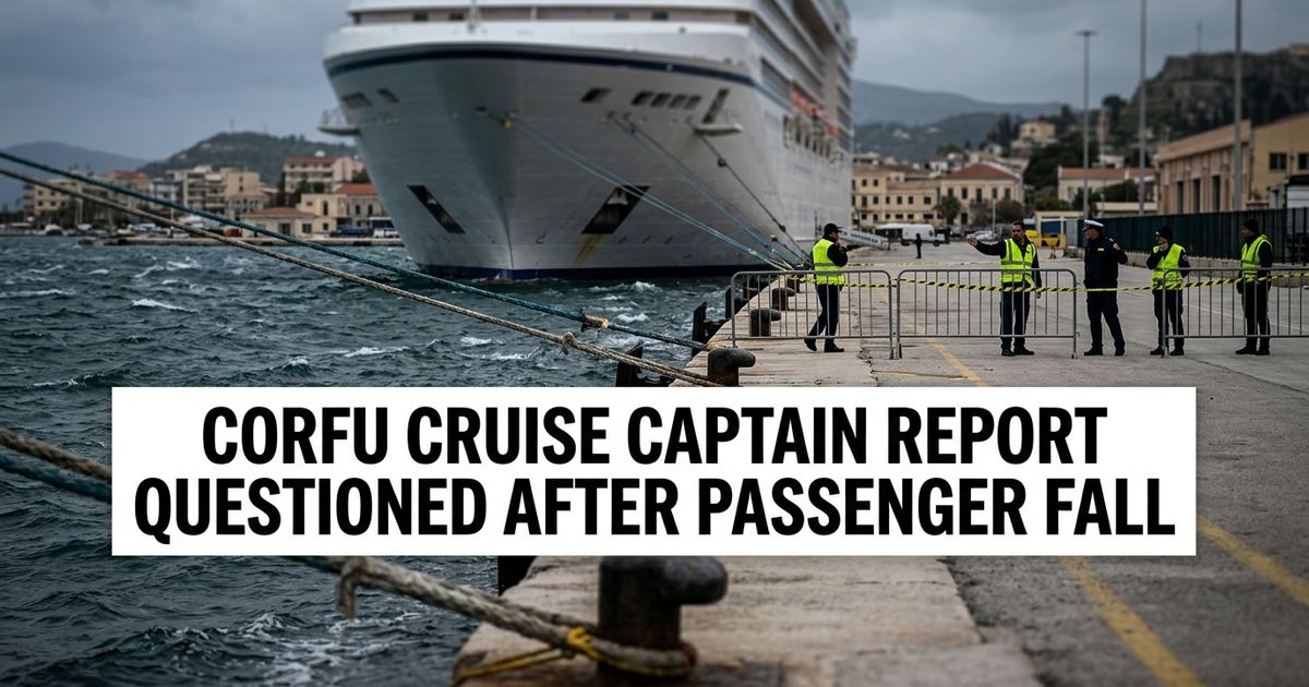 Cruise ship at a windy Mediterranean port after a Corfu passenger fall report was disputed by NCL.