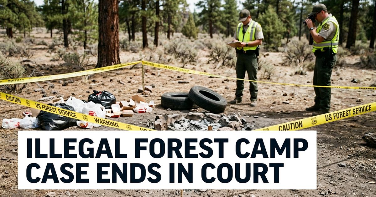 Arizona Tonto National Forest illegal camp article image showing trash and a fire ring at a remote campsite.
