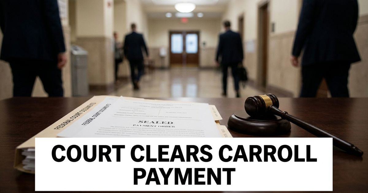 Federal court documents and a gavel for the E. Jean Carroll Trump payment story.