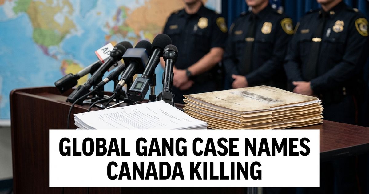 Bishnoi gang indictment represented by federal case files, microphones and a map of North America and Europe.