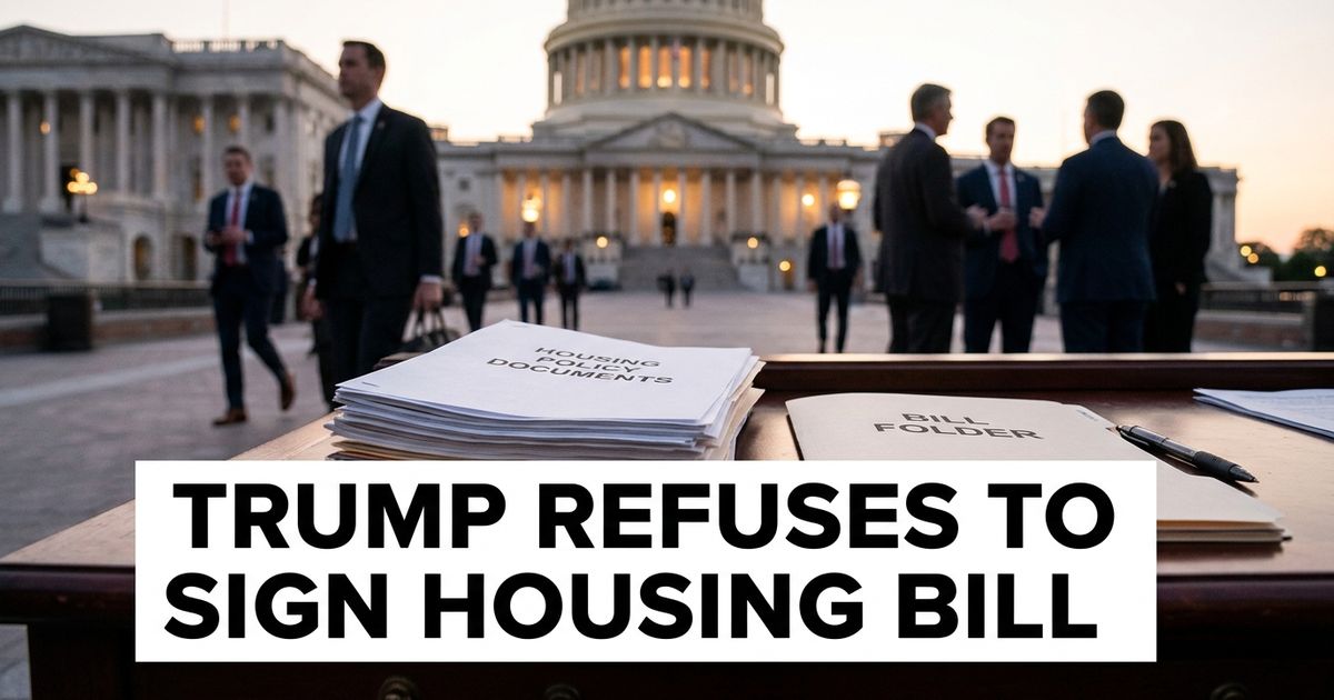 Unsigned housing bill folder beside a pen with the U.S. Capitol in the background.
