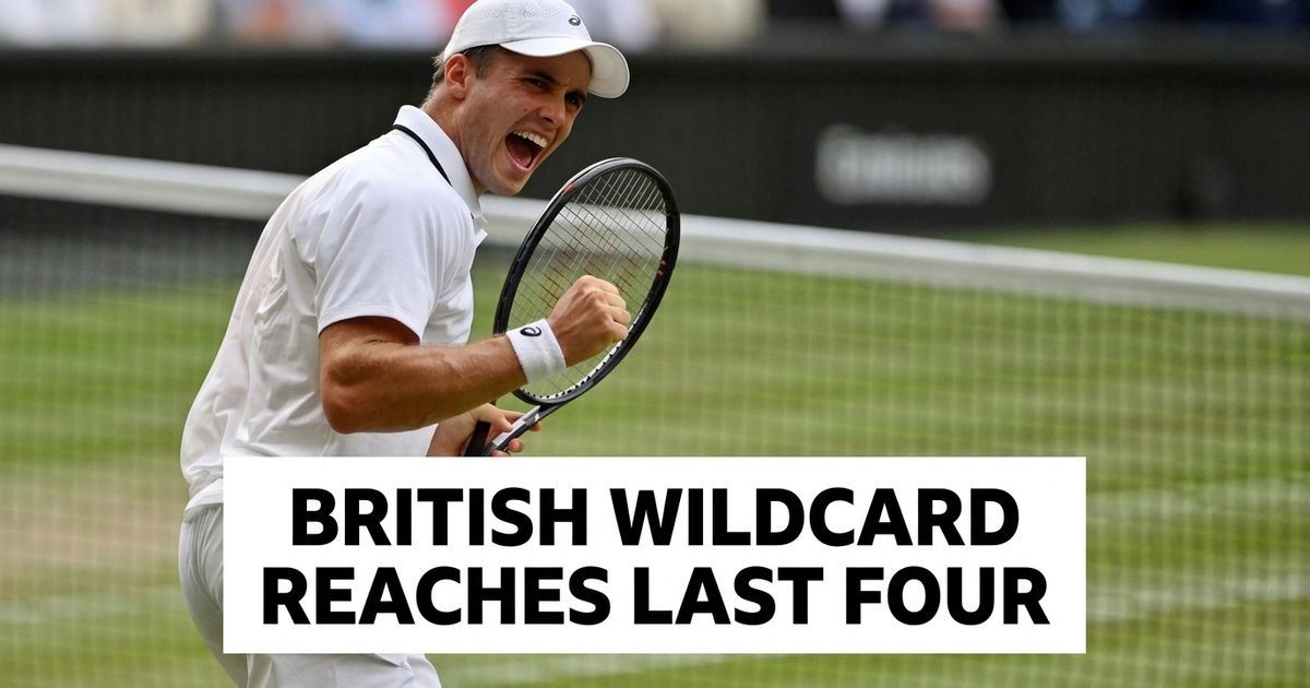 Arthur Fery Wimbledon semi-final article image showing a British tennis player celebrating on a grass court.