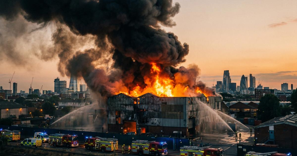 London fire June 8 2026 — 100 firefighters tackle massive Bermondsey recycling centre blaze as thick smoke billows across the London skyline
