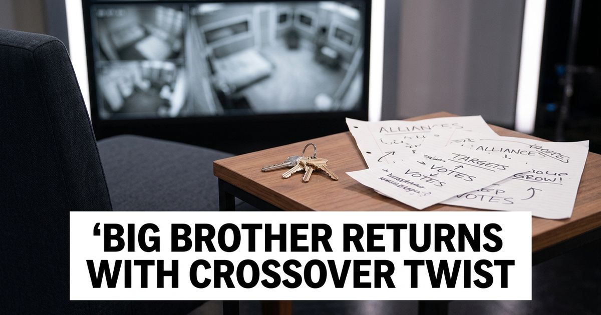 Reality TV studio set with house keys and strategy notes for Big Brother 2026.