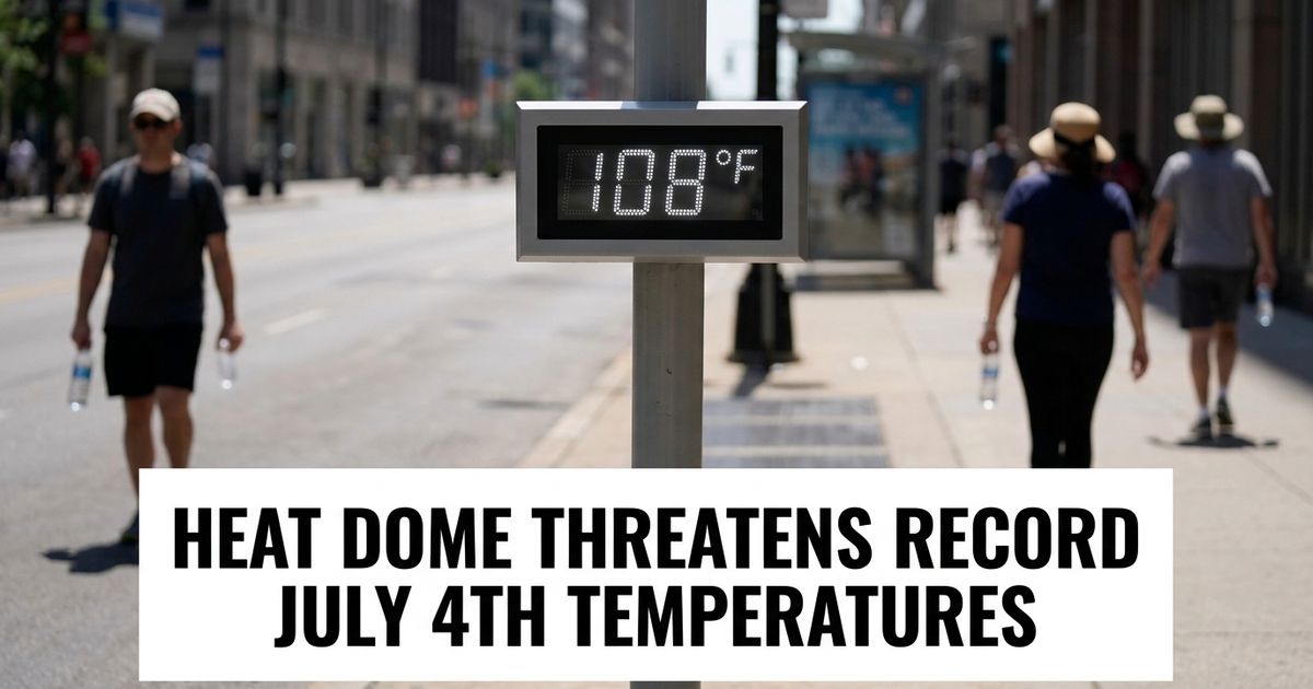 Street thermometer showing an extreme temperature reading, representing the record-threatening July 4 heat dome across the US