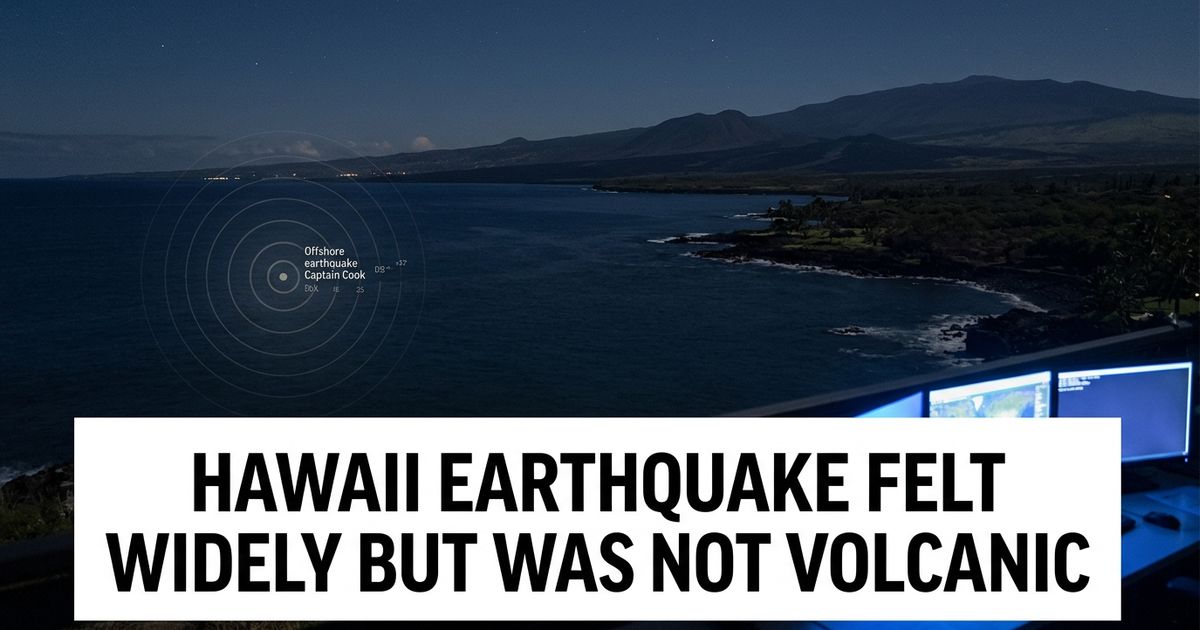Hawaii earthquake map showing a deep magnitude-4.5 event offshore of Kona with no change at Kīlauea or Mauna Loa.