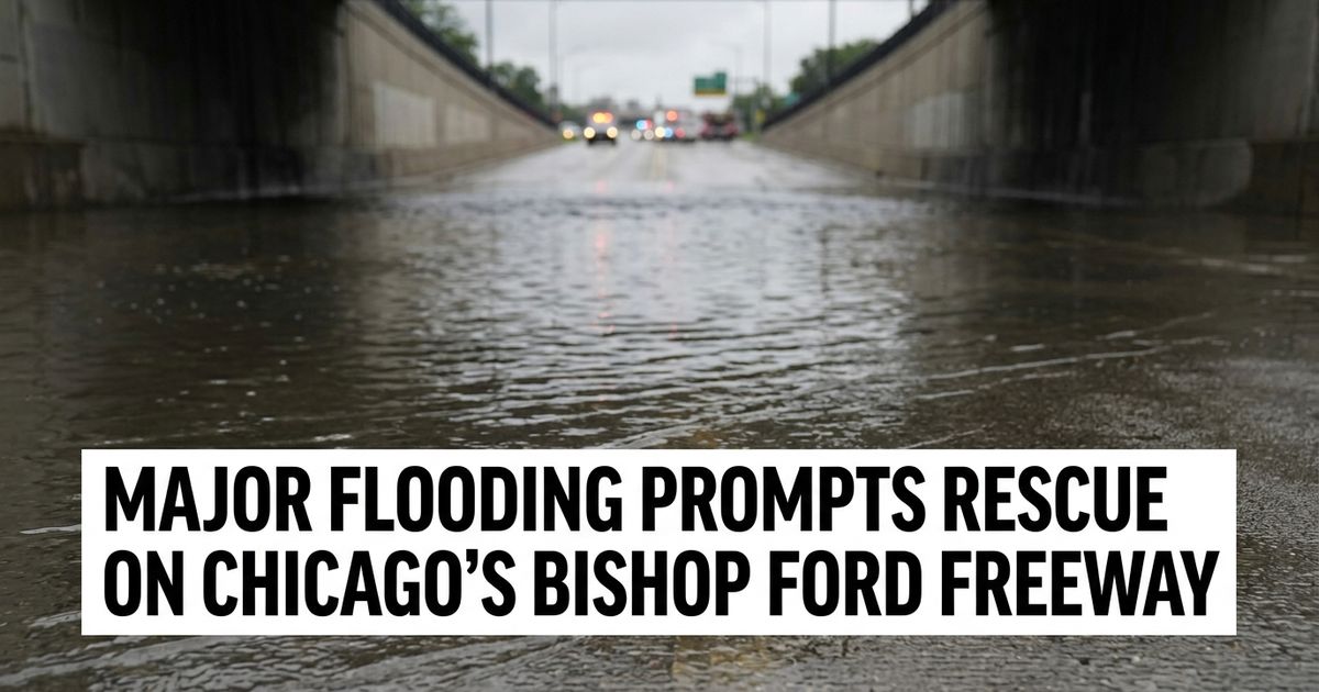 Flooded expressway underpass representing the Chicago flood watch this weekend