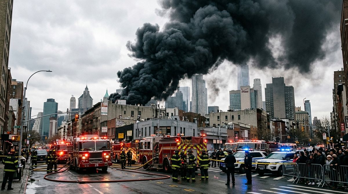 Black smoke rises over Moscow after Ukraine launches its largest drone attack on the Kapotnya oil refinery on June 18 2026, with 194 drones intercepted.