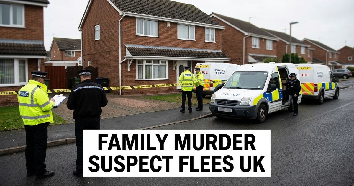 Great Denham murder investigation article image showing police tape and forensic vans outside a suburban home.