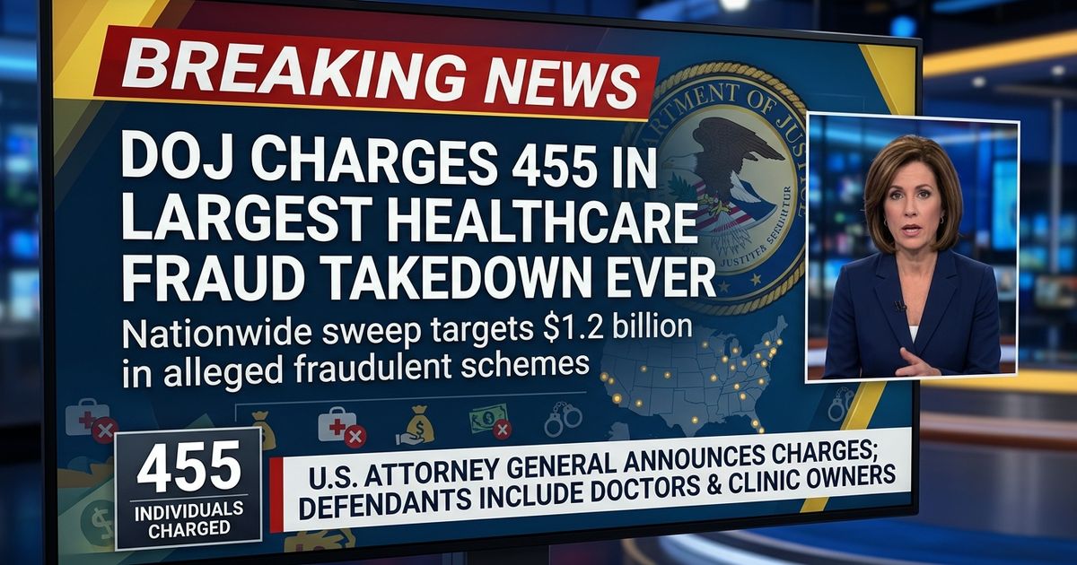 The DOJ announced 455 defendants charged in the largest healthcare fraud takedown in US history, involving more than $6.5 billion in alleged false claims.