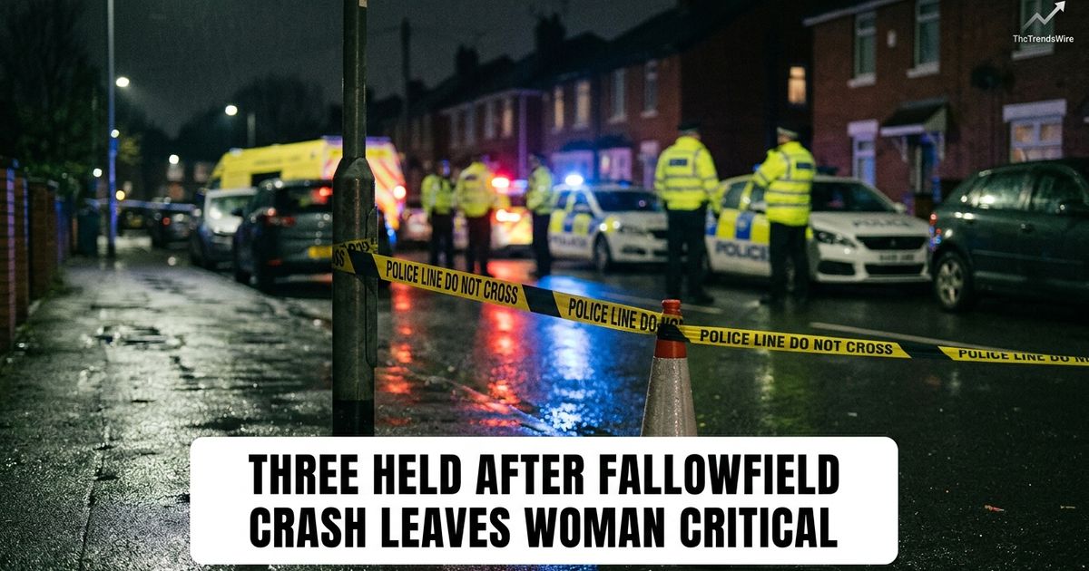 A 22-year-old woman is in a life-threatening condition after a crash on Moseley Road in Fallowfield, Manchester, with three people arrested.