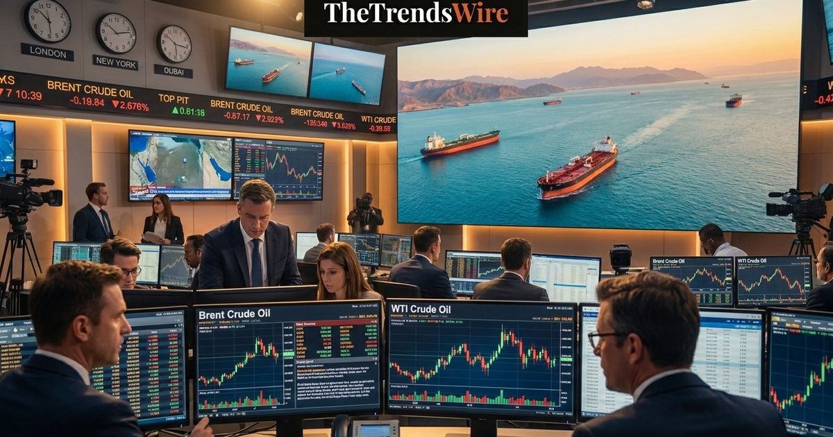 Oil traders monitor crude prices as shipping conditions near the Strait of Hormuz improve.