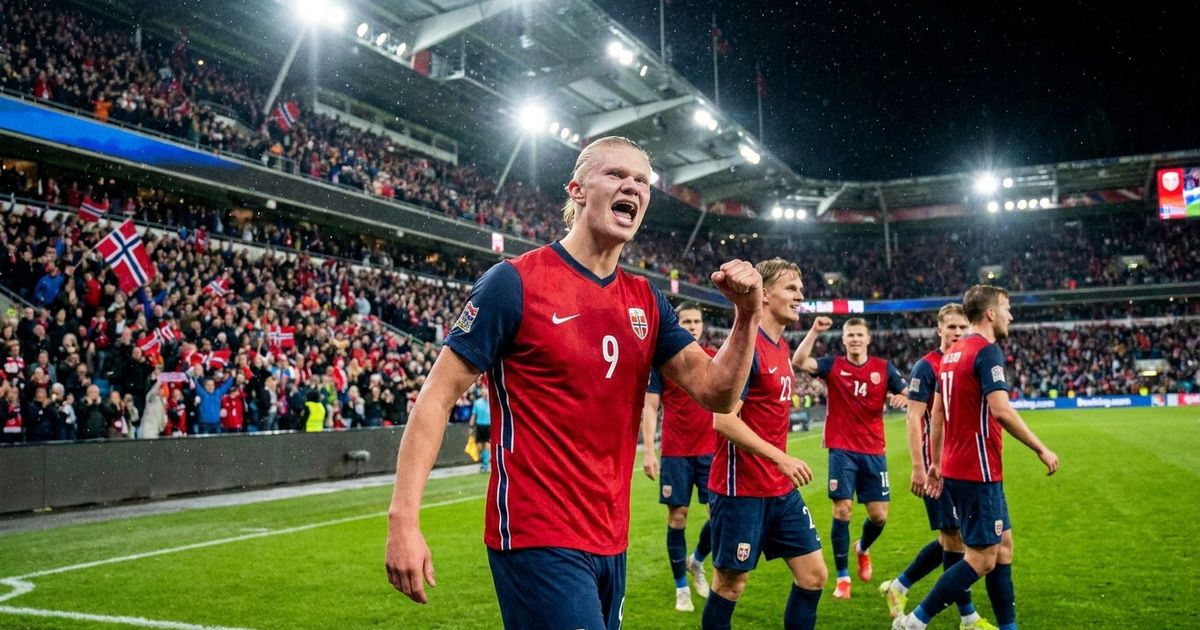 Erling Haaland celebrates during Norway's 4-1 World Cup win over Iraq