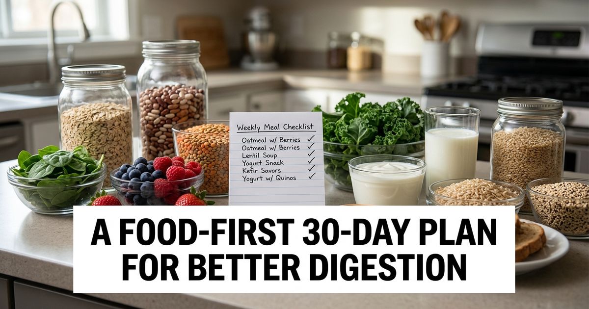 How to improve gut health in 30 days using fiber-rich foods, fermented foods, hydration and a gradual weekly plan.