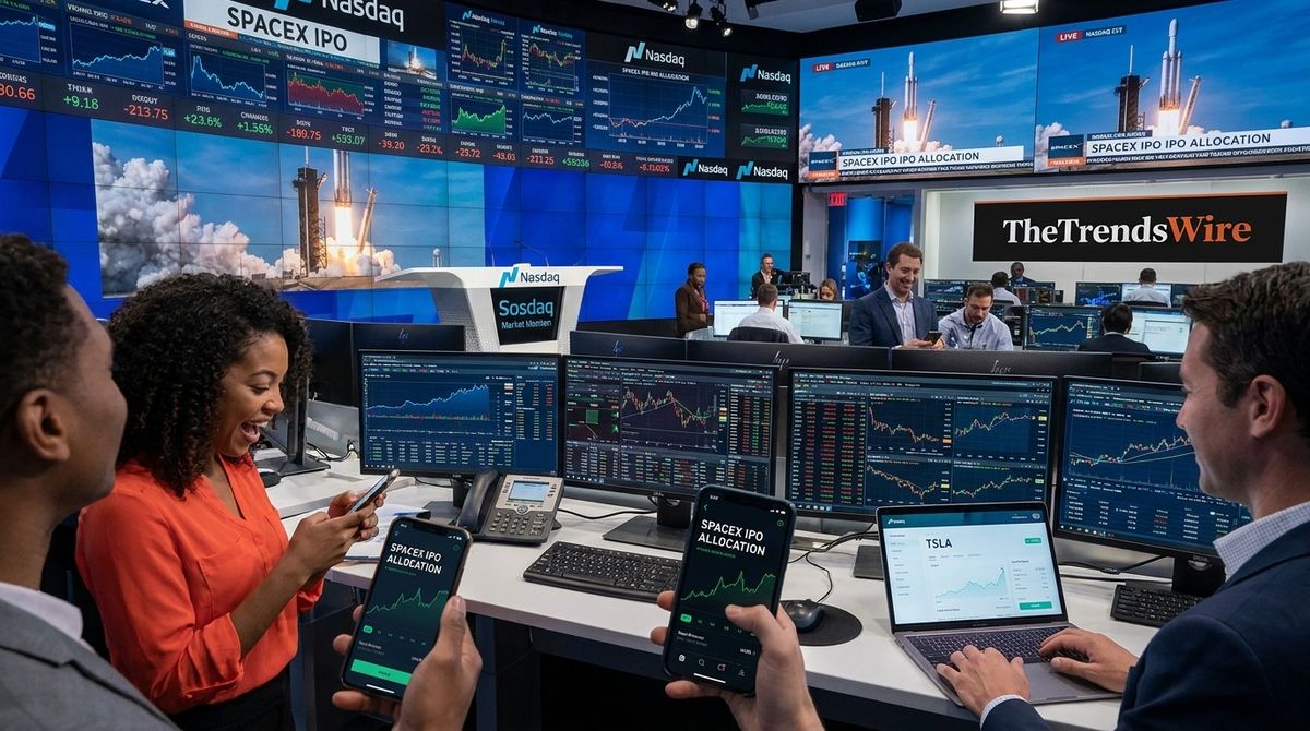 Retail investors check SpaceX IPO share allocations through major US brokerage platforms.