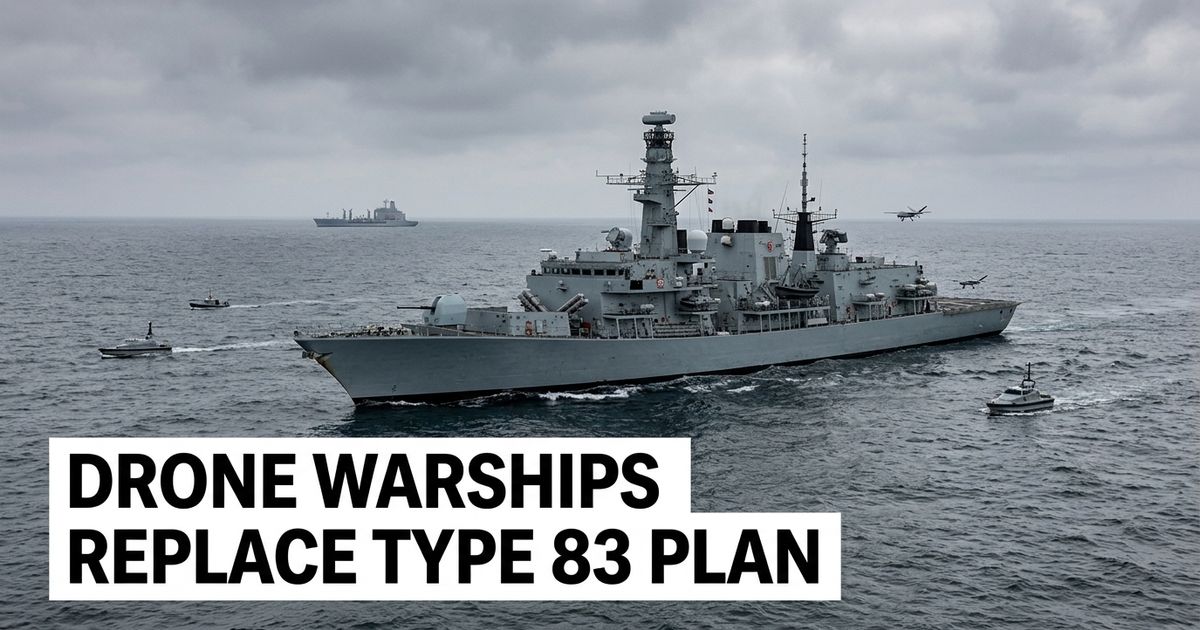 Royal Navy drone-equipped warship concept after UK shifts from Type 83 destroyer plan.