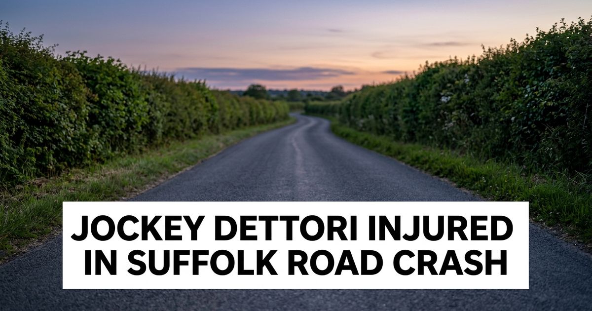 Empty rural road at dusk, representing the location near Newmarket where Frankie Dettori was injured in a car crash