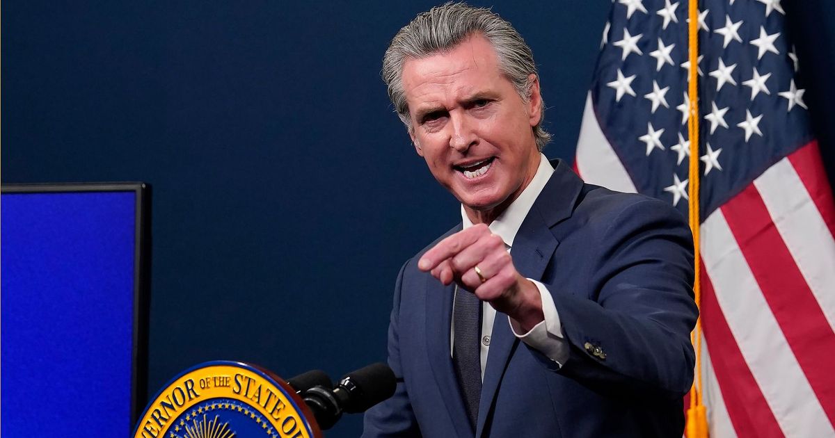 Gavin Newsom speaks during the Newsom DOJ investigation dispute involving Donald Trump.