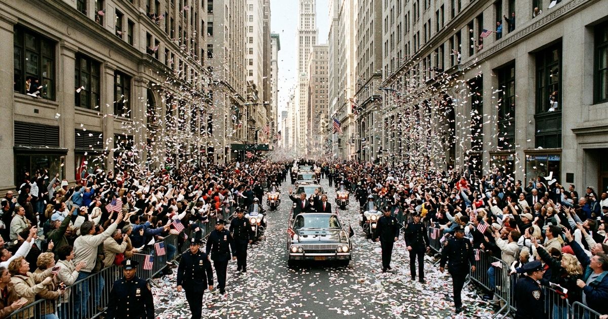 New York City celebrates the Knicks' first NBA championship in 53 years with a ticker-tape parade through the Canyon of Heroes on Broadway on June 18 2026.