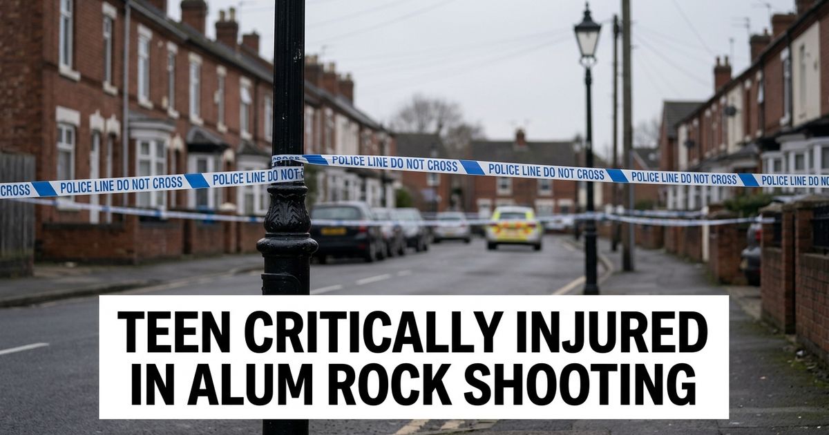 Residential street corner with police cordon tape, representing the Birmingham shooting investigation in Alum Rock