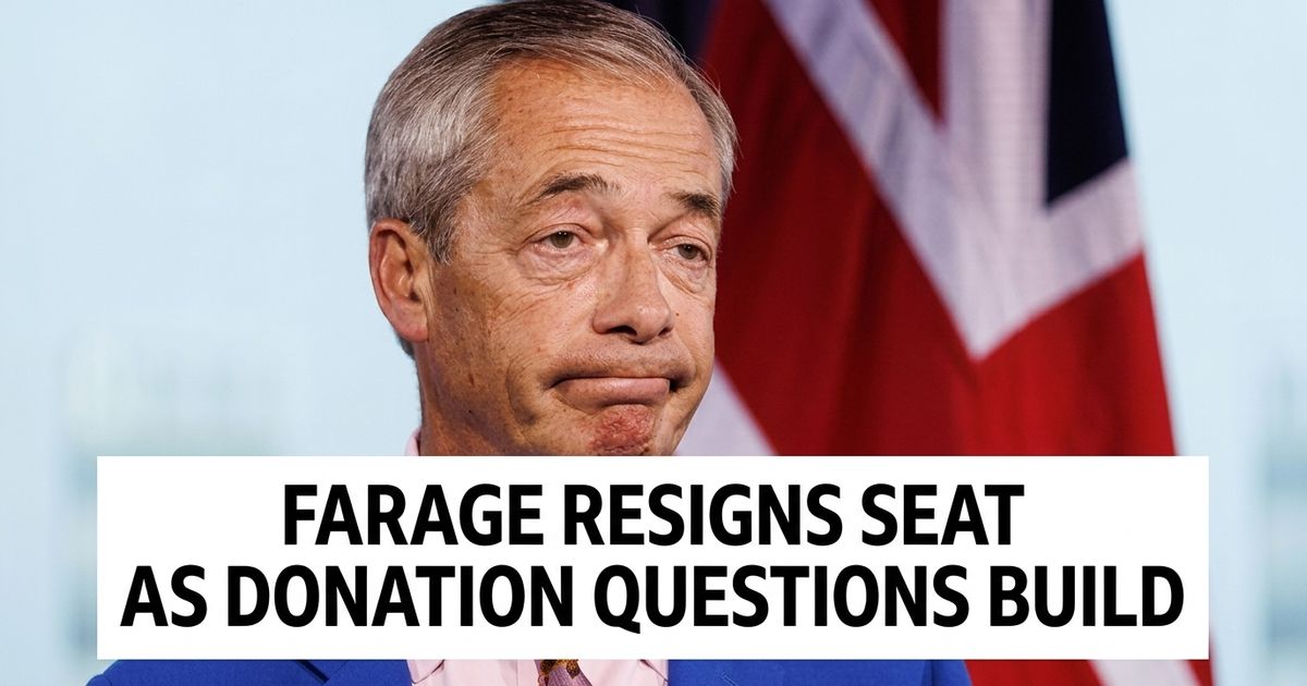 Farage resignation article image showing campaign papers, donation forms and a polling station setting in Clacton.