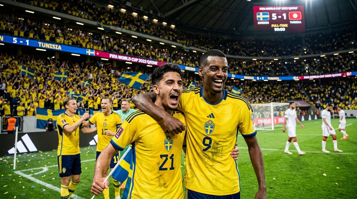 Sweden defeated Tunisia 5-1 after a dominant attacking display led by Yasin Ayari and Alexander Isak.