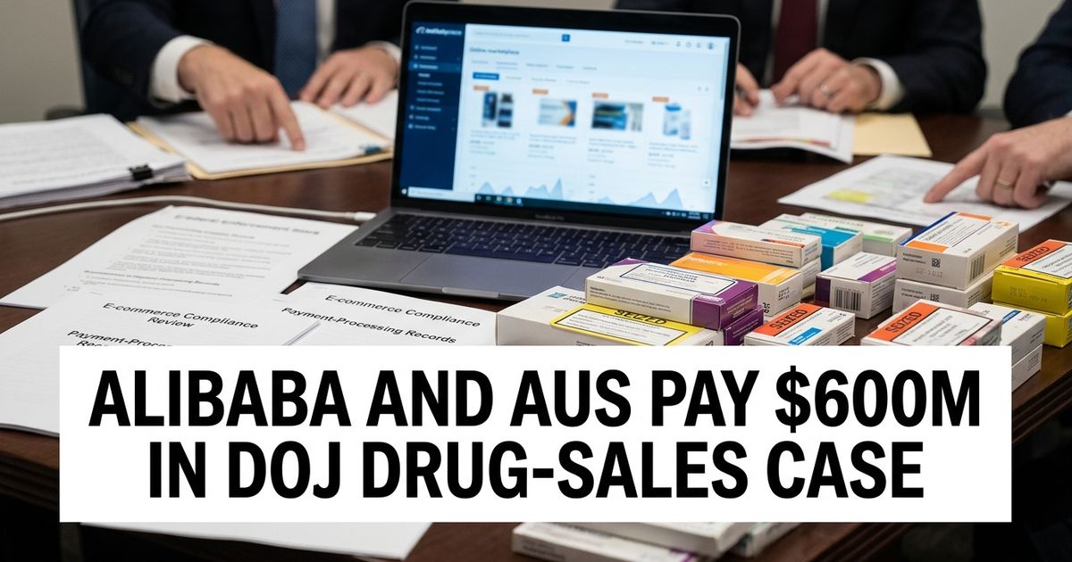 Federal enforcement documents, payment-processing records and marketplace compliance materials in an Alibaba settlement story.