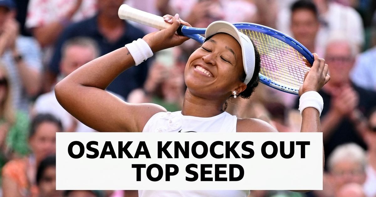 Naomi Osaka celebrates at Wimbledon after beating Aryna Sabalenka to reach the quarter-finals.