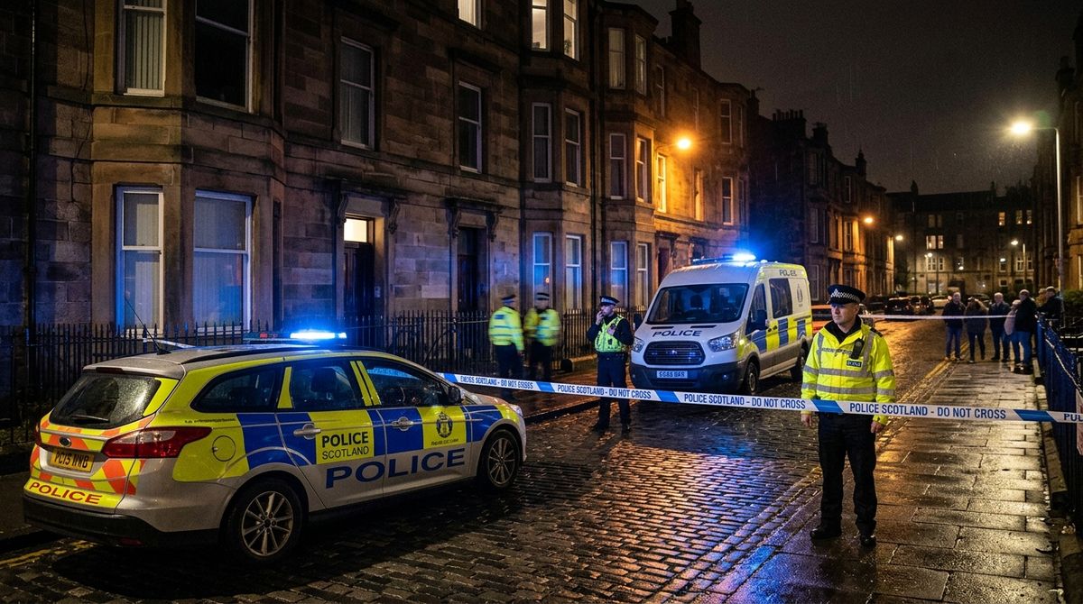 Police Scotland at the scene of a gang-linked attack on Balderston Gardens North in Edinburgh — six people have been charged after Operation Portaledge arrests.