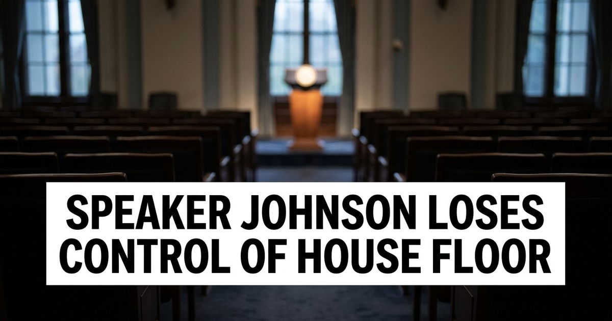 Empty House chamber floor with vacant seats, representing Speaker Johnson's loss of control over the House floor