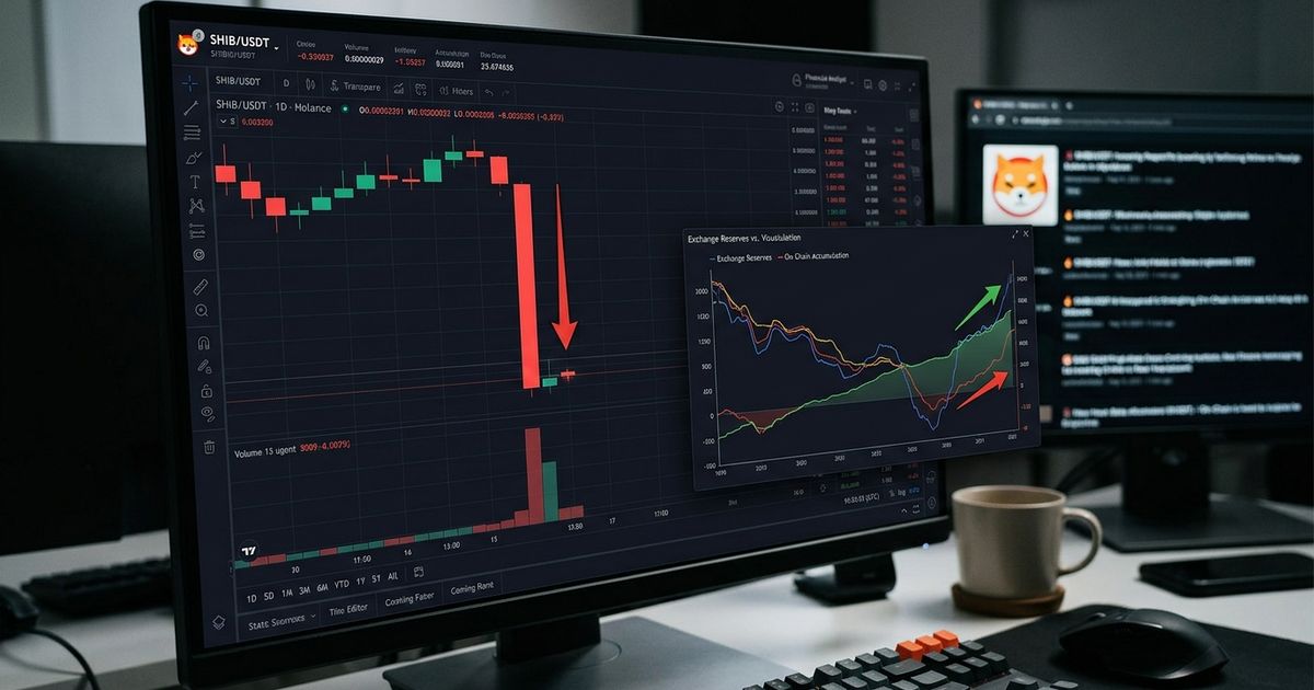 Shiba Inu recorded a net exchange outflow of approximately 281 billion SHIB over 24 hours — one of its largest single-day withdrawal events — but the token's price continued declining as bearish market structure persisted.