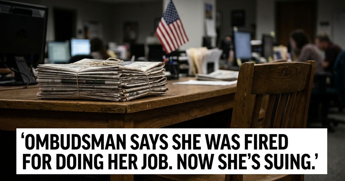 Empty newsroom desk with newspapers representing the Stars and Stripes ombudsman lawsuit