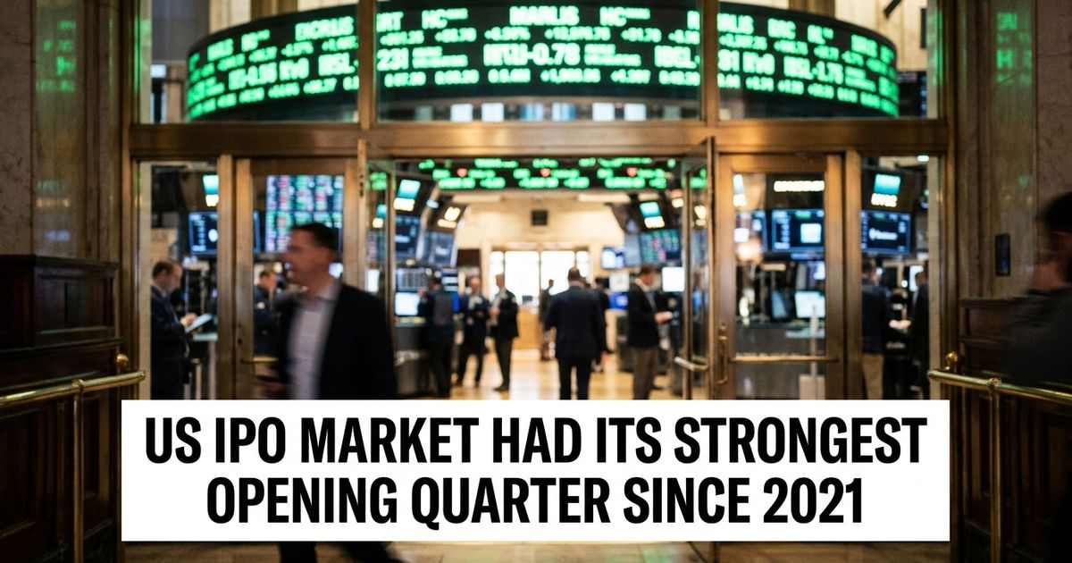 Stock exchange trading floor entrance representing the SEC's Q1 2026 IPO market data