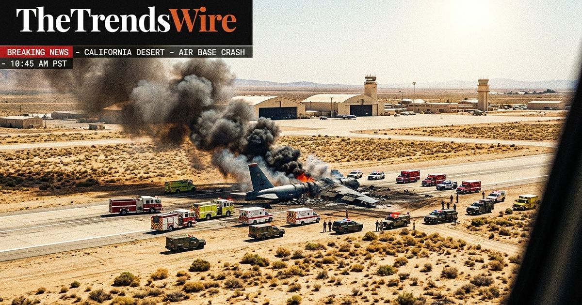 Smoke rises from Edwards Air Force Base after a B-52 Stratofortress crash kills eight on June 15, 2026.