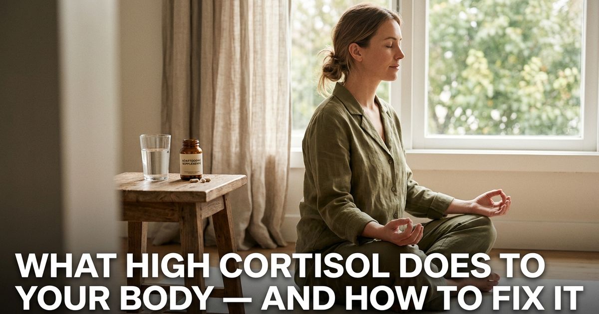 A comprehensive evidence-based guide to lowering cortisol levels naturally through sleep, exercise, breathing, diet and proven adaptogenic supplements including ashwagandha, L-theanine and magnesium glycinate.