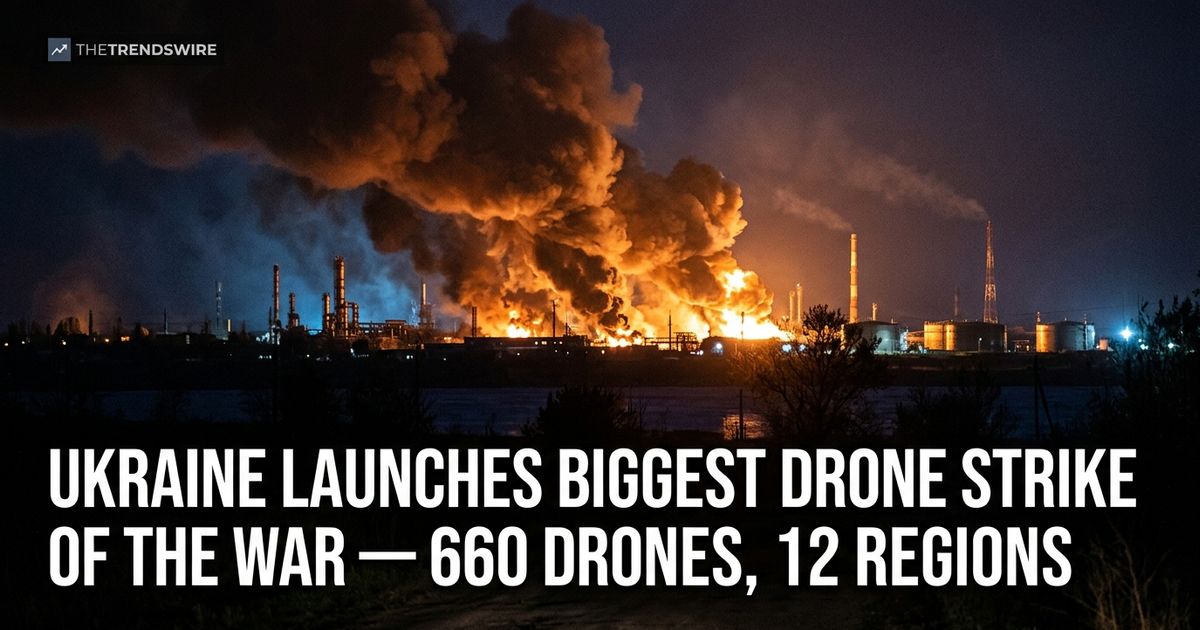 Ukraine launched 660 drones across 12 Russian regions and annexed Crimea overnight on June 26, 2026 — the largest single drone attack of the war — hours after President Zelenskyy declared a 40-day escalation operation.