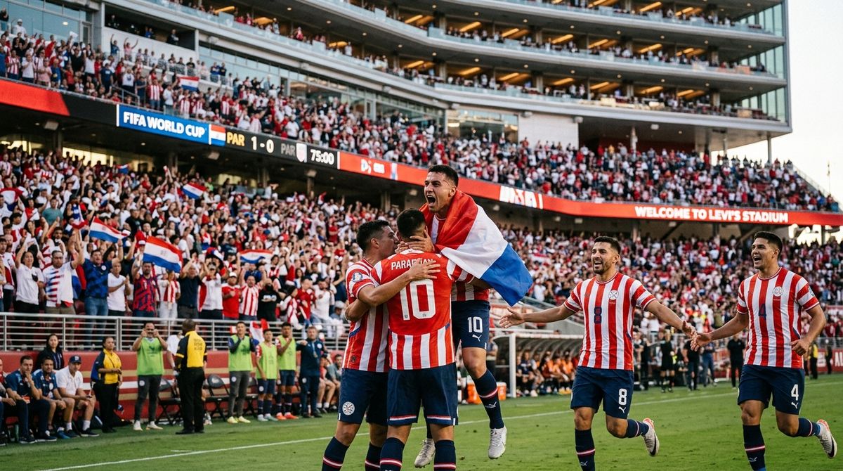 Paraguay celebrates Matías Galarza's 2nd-minute goal in a 1-0 World Cup win over Türkiye at Levi's Stadium, despite playing a man down for the entire second half.