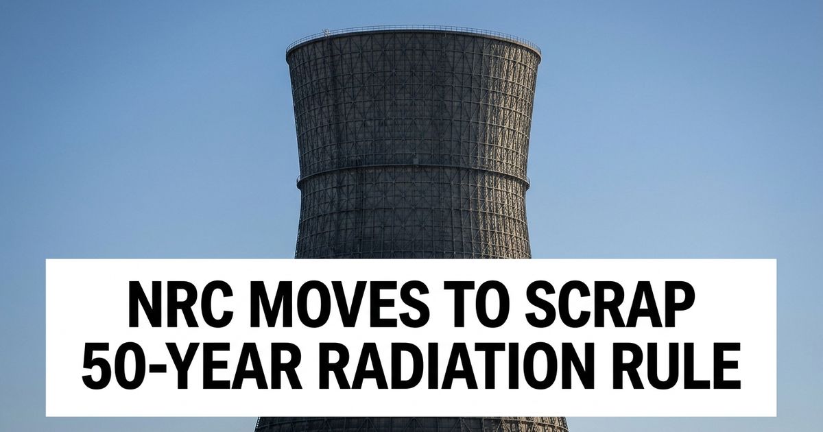 Nuclear power plant cooling tower against a clear sky, representing the NRC's proposed change to radiation safety rules