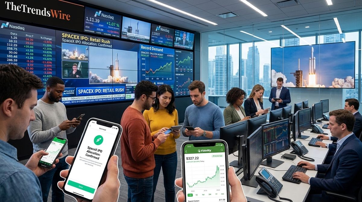 Retail investors check SpaceX IPO share allocations through major US brokerage platforms.