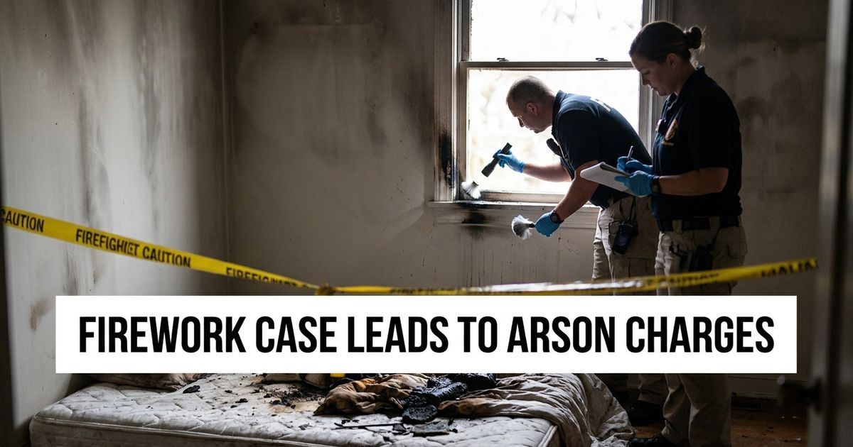 Citrus Heights nursery firework arson case represented by a smoke-damaged bedroom and investigators.