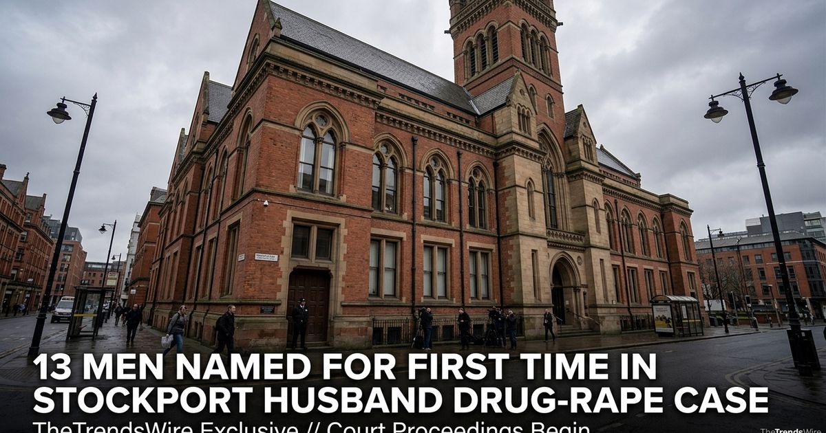 Reporting restrictions have been lifted on 13 men charged in connection with a Stockport husband who admitted raping his drugged wife. Their 15-week trial is scheduled to begin at Minshull Street Crown Court on September 1, 2026.