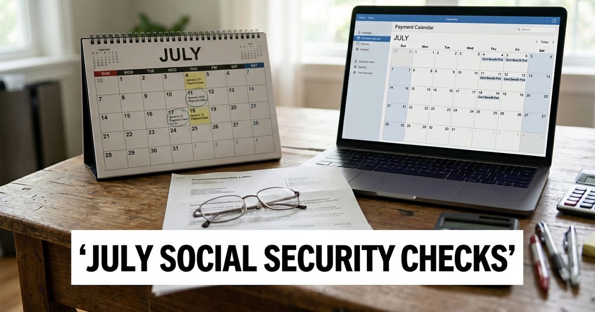 A July calendar and benefits letter representing Social Security retirement benefit payment dates.