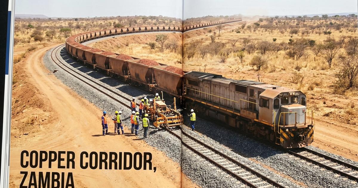 Industrial freight trains carrying critical minerals along the newly upgraded Lobito Corridor rail line in 2026.